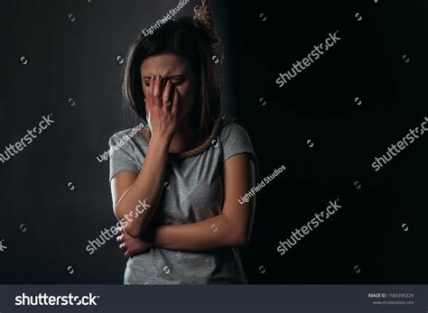 Crying Woman Covering Face Hand While Stock Photo Shutterstock