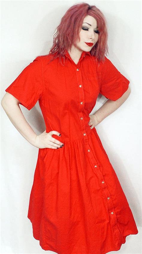 Vintage 60s Striking Red Shirtwaist Dress Oscar De La Renta Etsy