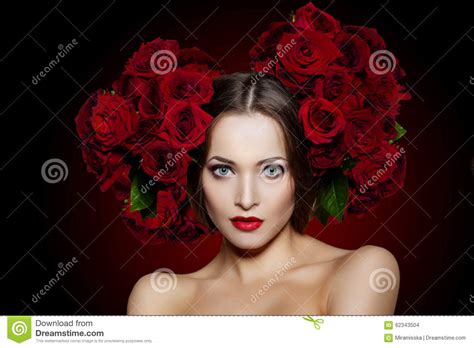 Beautiful Model Woman Rose Flower In Hair Beauty Salon