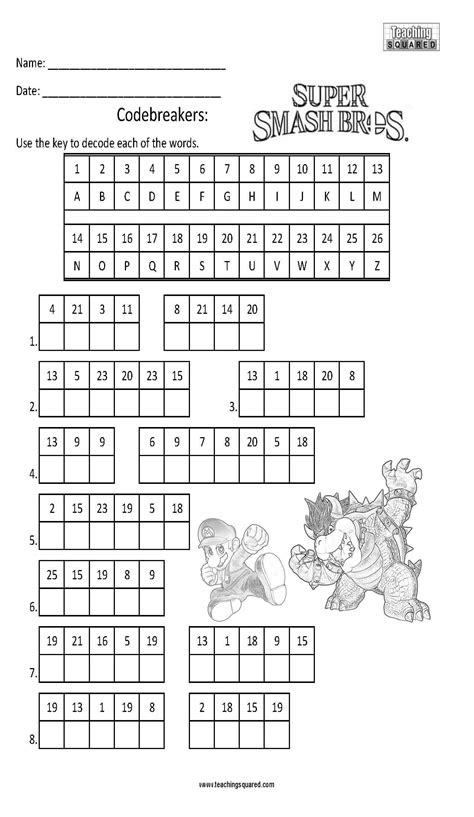 Codebreaker Characters Teaching Squared Worksheets Library