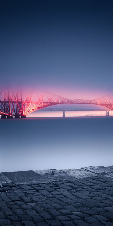 Download Wallpaper 1080x2160 Forth Rail Bridge Minimal Night Glow