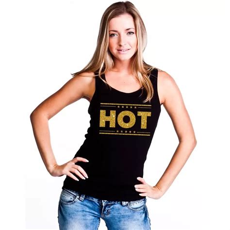 Hot Tanktop Mouwloos Shirt Zwart Met Gouden Glitters Dames Feestartikelen Winkel