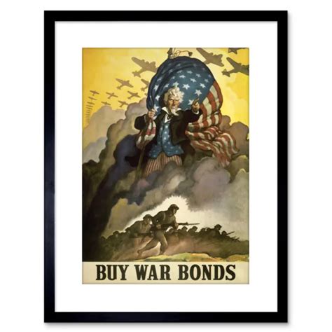 Vintage Ad Propaganda Ww2 War Usa Bond Stars Stripes Flag Framed Print