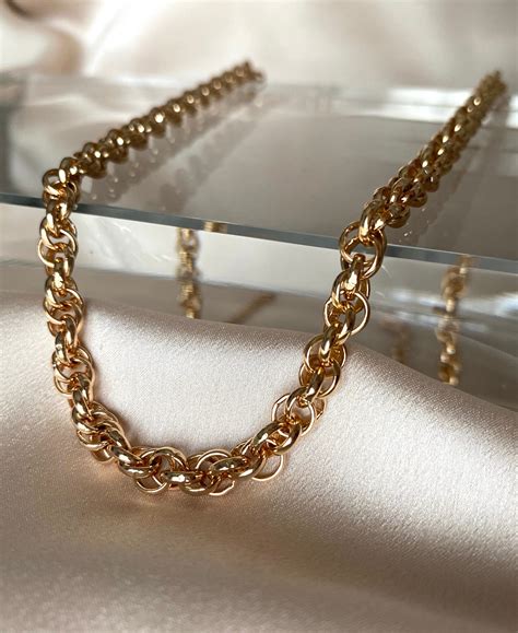 18k Gold Plated Chain Necklace Gold Vintage Jewelry Herringbone