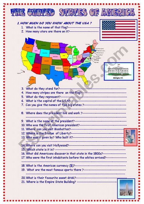 The United States Of America Esl Worksheet By Spied D Aignel
