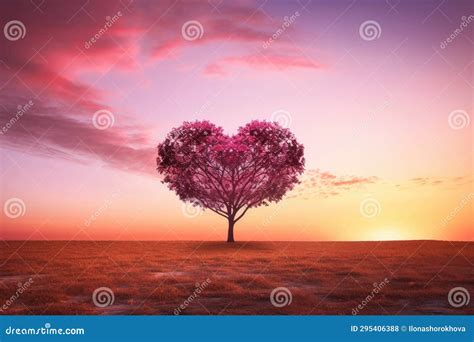 Pink Heart Shaped Tree On Sunset Ai Generated Stock Photo Image Of