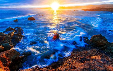 1920x1080 Rocks Horizon Ocean Nature Sunrise Waves Clouds Sky