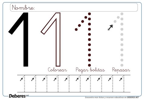 Ficha Del Numero 1 Para Colorear Pegar Bolitas Y Repasar