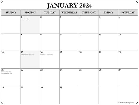 January 2024 With Holidays Calendar