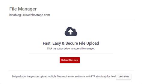You can access this feature through your control panel. Cara Upload File di Hosting Gratis 000WebHost | Bisablog