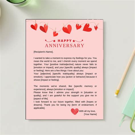 Anniversary Card Letter Love Letter T For Her Editable Love Letter