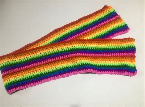 Rainbow Striped Scarf Crochet Rainbow Colours Scarf Crochet Etsy