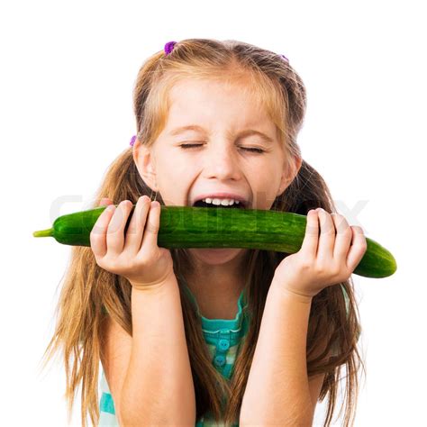 Babe Girl With Cucumber Stock Image Colourbox