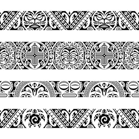 Set Of Maori Polynesian Tattoo Bracelets Border Tribal Sleeve Seamless
