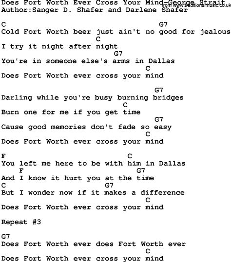 Country Musicdoes Fort Worth Ever Cross Your Mind George Strait Lyrics And Chords