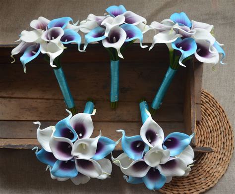 Blue Purple Bridesmaids Bouquets Real Touch Calla Lilies Etsy
