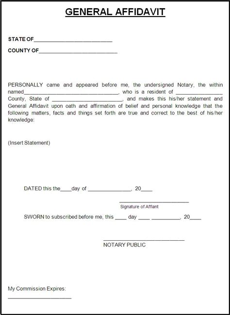 Affidavit Form Template Free Words Templates