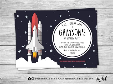 Space Shuttle Birthday Invitation Spaceship Birthday Invite Space