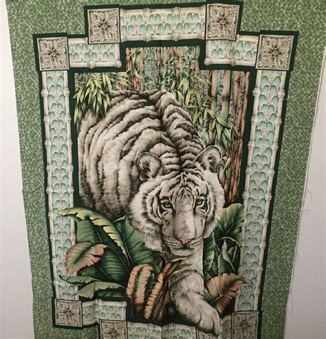 White Tiger Fabric Alabaster Jungle Cotton Panel Quilt Top Or Etsy