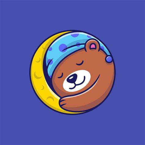 Cute Bear Sleeping On Moon Cartoon Vector Icon Illustration Animal