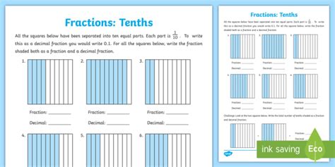 Tenths As Fractions And Decimals Worksheet