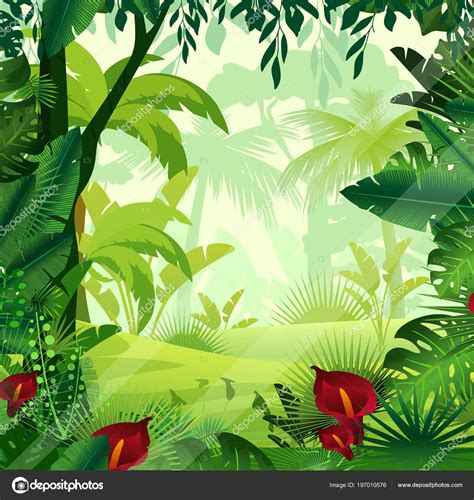 Vector Illustration Of Background Jungle Lawn In Morning Time Bright