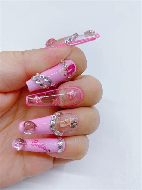 y2k barbie castel hand made press on nail pink barbie nail y2k press on nail kawaii nail glue