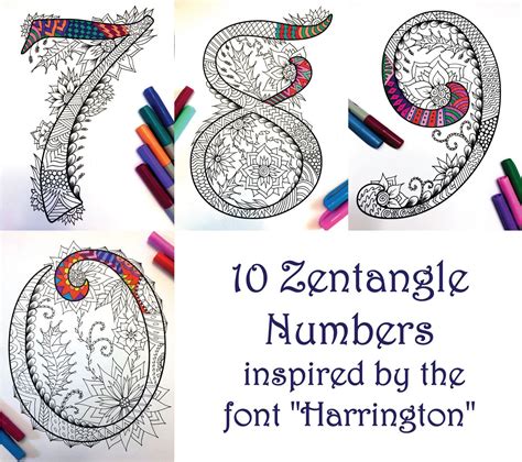 Zentangle Numbers Inspired By The Font Harrington Scribble Stitch Doodle Coloring Cute