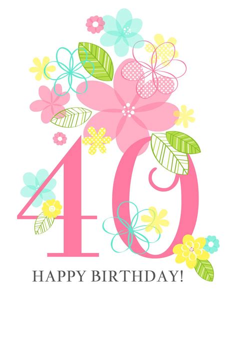 Floral Ladies 40th Free Printable Birthday Card Greetings Island