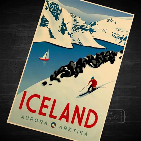 Iceland Skiing Travel Vintage Retro Canvas Painting Poster Diy Wall