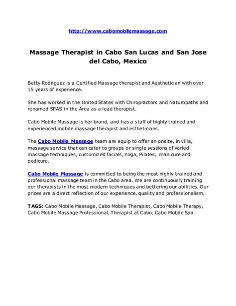 Massage Therapist In Cabo San Lucas And San Jose Del Cabo Mexico