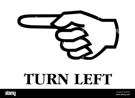 Turn Left Pointing Hand Directional Sign In Black And White Stock
