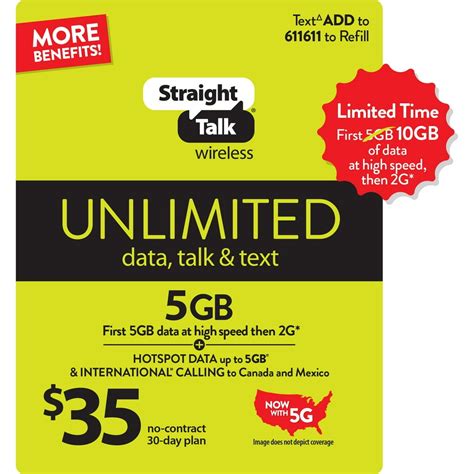 Straight Talk 35 Unlimited 30 Day Prepaid Plan 10gb Of Data At High