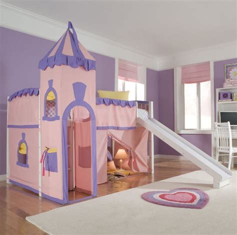 Loft Bed With Slide Bunk For Girls Toddler Princess Kids Pink Castle