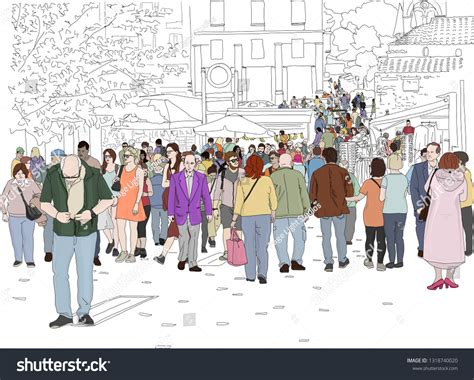 Hand Drawn Vector Illustration Crowd People Stock Vector Royalty Free