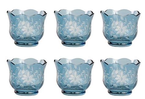 Betty clear tea light candle holder. Light Blue Blue Color Glass Votive Holder Etched Flower ...