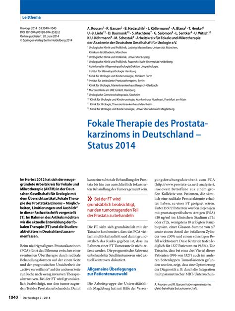Pdf Erratum Zu Fokale Therapie Des Prostatakarzinoms In Deutschland