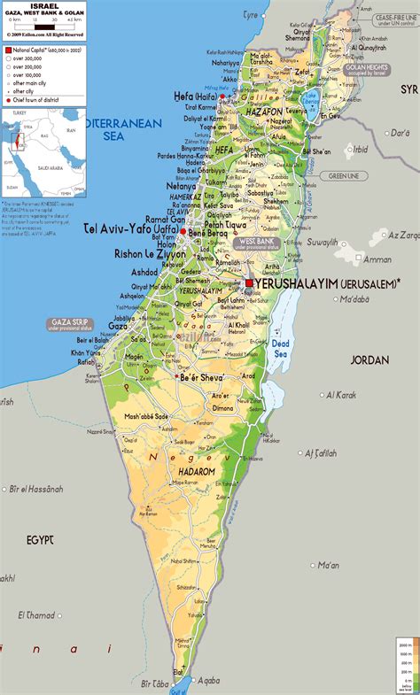 Large Physical Map Of Israel With Roads Cities And Airports Israel