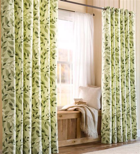 Leaves Grommet Top Double Width Curtains 84 L Green Leaves Plowhearth