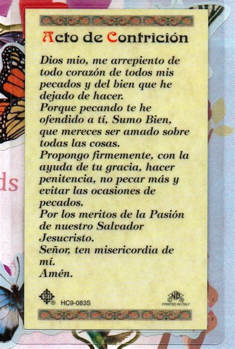 Acto De Contricion Spanish Laminated Holy Card Ebay