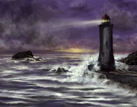 The Watchtower Lighthouse In The Storm Painting By Ron Grafe