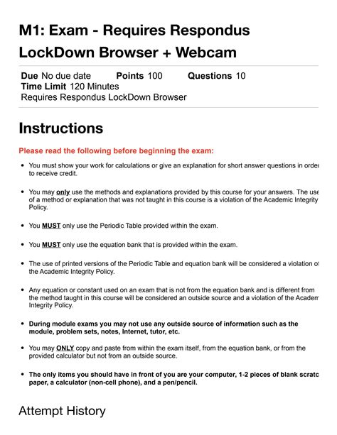SOLUTION M1 Exam Requires Respondus Lockdown Browser Webcam General