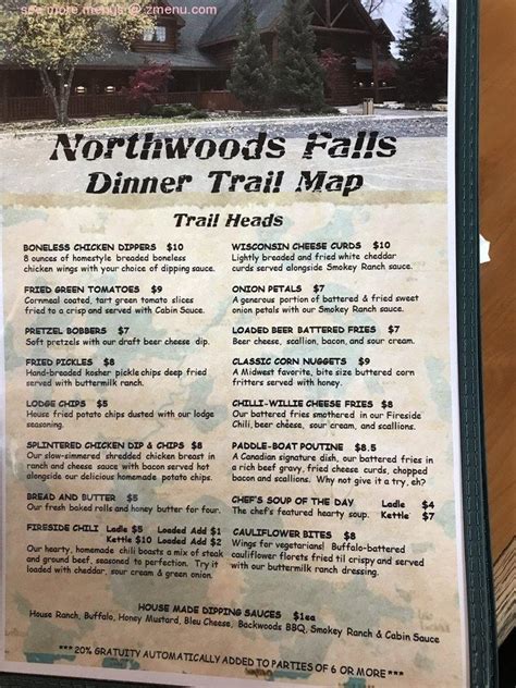 Menu At Northwoods Falls Pub And Bar Saint John Indianapolis Blvd