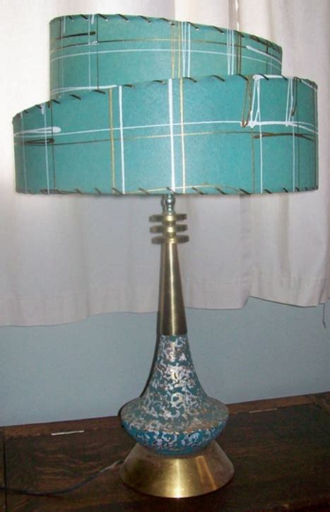 Mid Century Aqua Teal Turquoise And Gold Table Lamp With Fiberglass