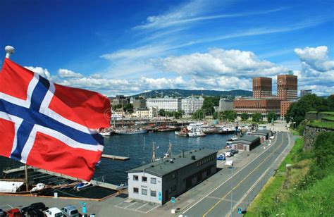 Capital Of Norway Oslo With Flag Stock Image Image Of Architecture