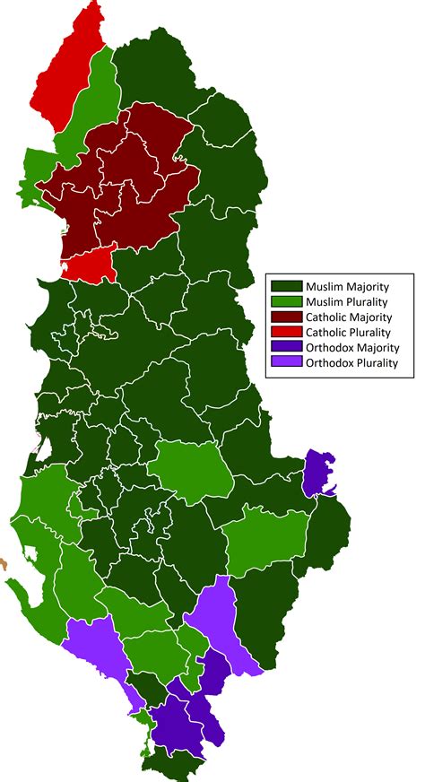 Harta E Shqipërisë Sipas Religjioneve Në Nivel Të Bashkive Ralbania