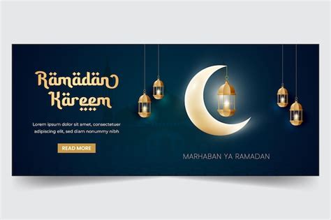 Premium Vector Ramadan Kareem Horizontal Greeting Banner With Moon