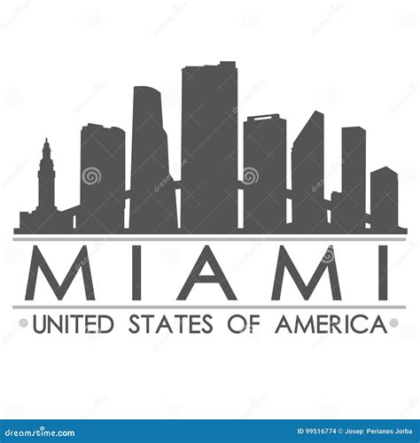 Miami Skyline Silhouette Design City Vector Art Stock Vector