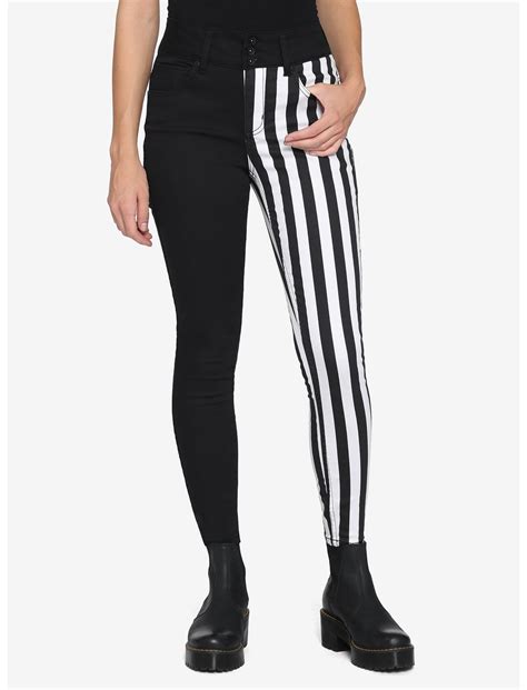 Black And White Stripe Split Leg Skinny Jeans Hot Topic