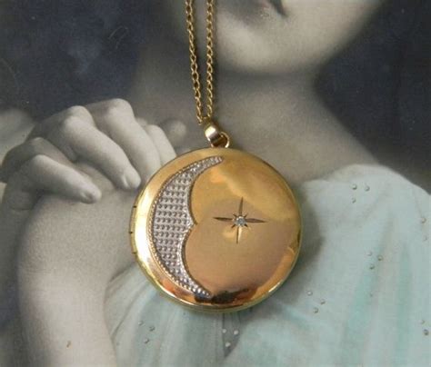 Vintage Crescent Moon Locket Gold Filled Round Locket Unusual Etsy